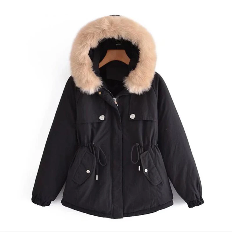 

2021 Winter Zipper Hooded Big Fur Collar Jacket Women Thicken Long Cotton Padded Coat Women Hooded Parka Warm Female