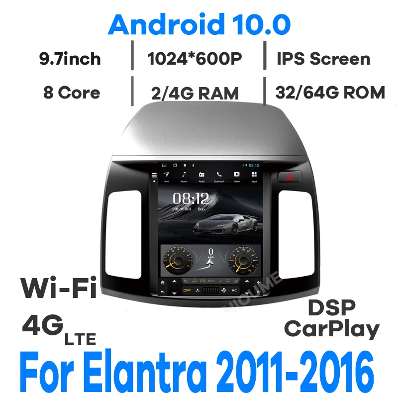 

Автомобильный GPS-навигатор, 4 ядра, Android 10,0, вертикальный экран, для Hyundai Elantra 2011-2016, радио, стерео, спутниковая навигация с 4G Wi-Fi, DSP, carplay