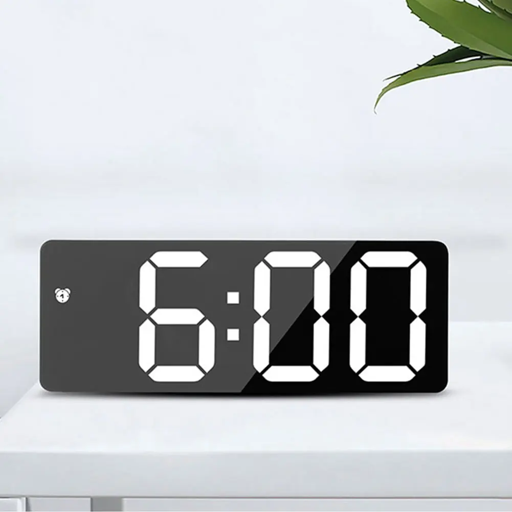 

LED Digital Multifunctional Silent Electronic Voice Control Gifts Snooze Time Alarm Clock Rectangle Temperature Display Bedside