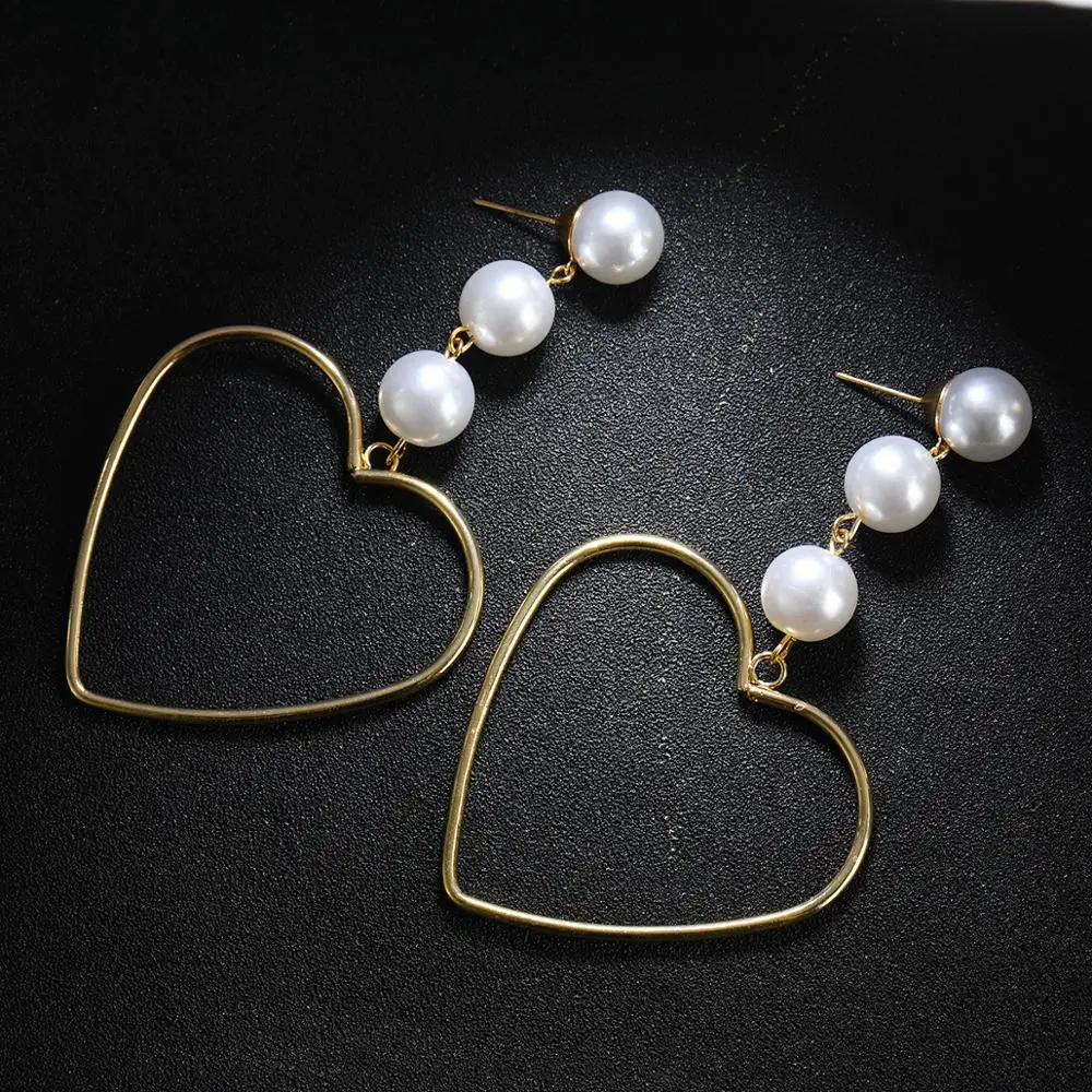 2021 Новое поступление модные Brincos Bijoux имитация жемчуга большое сердце