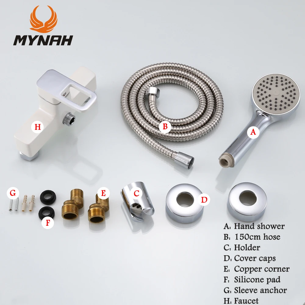 mynah modern white bath shower faucet set bathroom single handle cold and hot water mixer tap with hand shower free global shipping