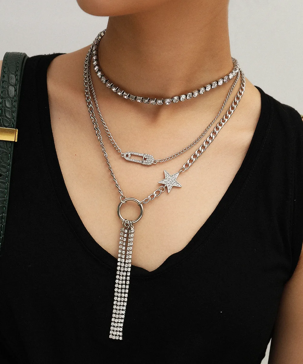 3 шт. Готическая цепочка ожерелье для женщин панк многослойное серебряного цвета