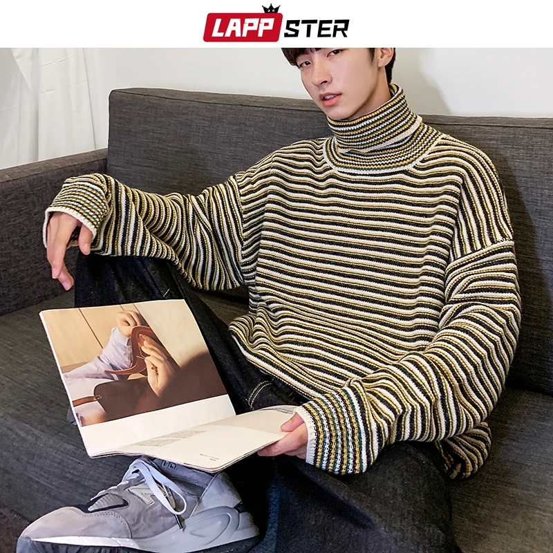 Мужской полосатый свитер LAPPSTER корейский пуловер большого размера в стиле