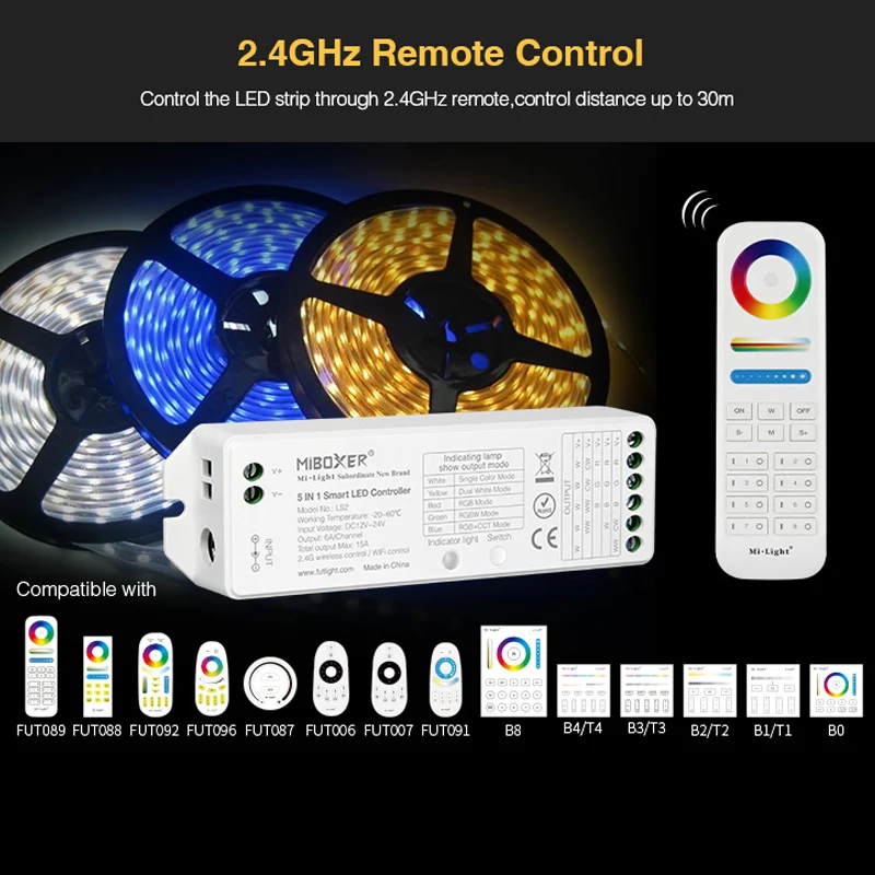 Фото 12V 24V LS2 5 в 1 Smart Led Управление Для одного Цвет RGBW RGB CCT Светодиодная лента 12V 24V LS2 5 в 1 Smart Led Управление Для одного Цвет RGBW RGB CCT Светодиодная лента