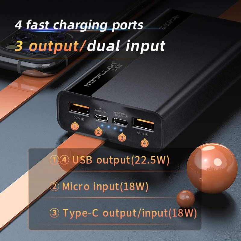 Power Bank Super Quick Charge 22.5W Bank Power For Vivo 20000mah QC3.0 VOOC PD Two Way Quick Charge For iphone Series Huawei enlarge