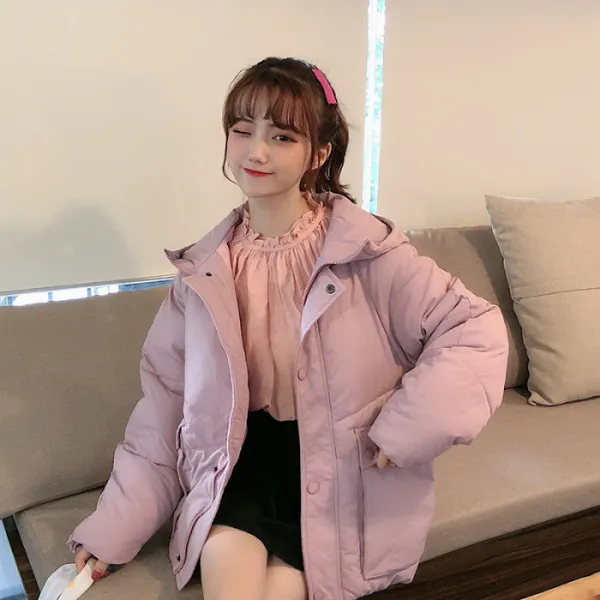 Женское хлопковое пальто 2019 зимнее однотонное короткое пуховое шикарное с