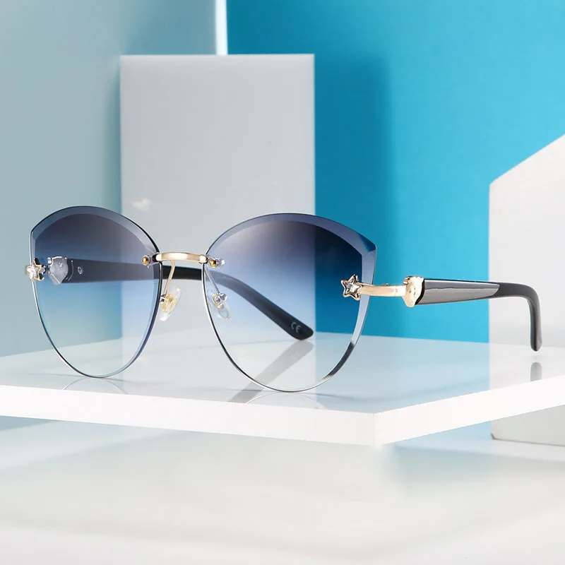

Rimless Sunglasses Women Vintage Cutting Lens Eyeglasses for Outdoor Club Metal Frame Shades Oculos Ladies Goggles UV400 99802DF