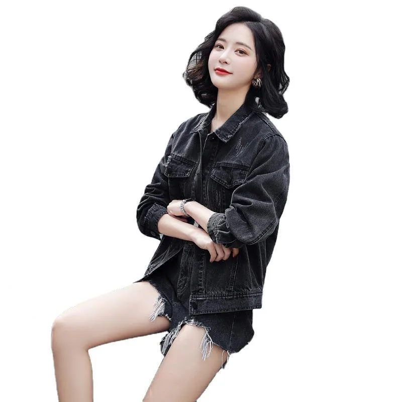 

Новинка, весенне-осенние куртки, Женская Корейская джинсовая куртка с блестками, женская модная повседневная ковбойская куртка, Дамское па...