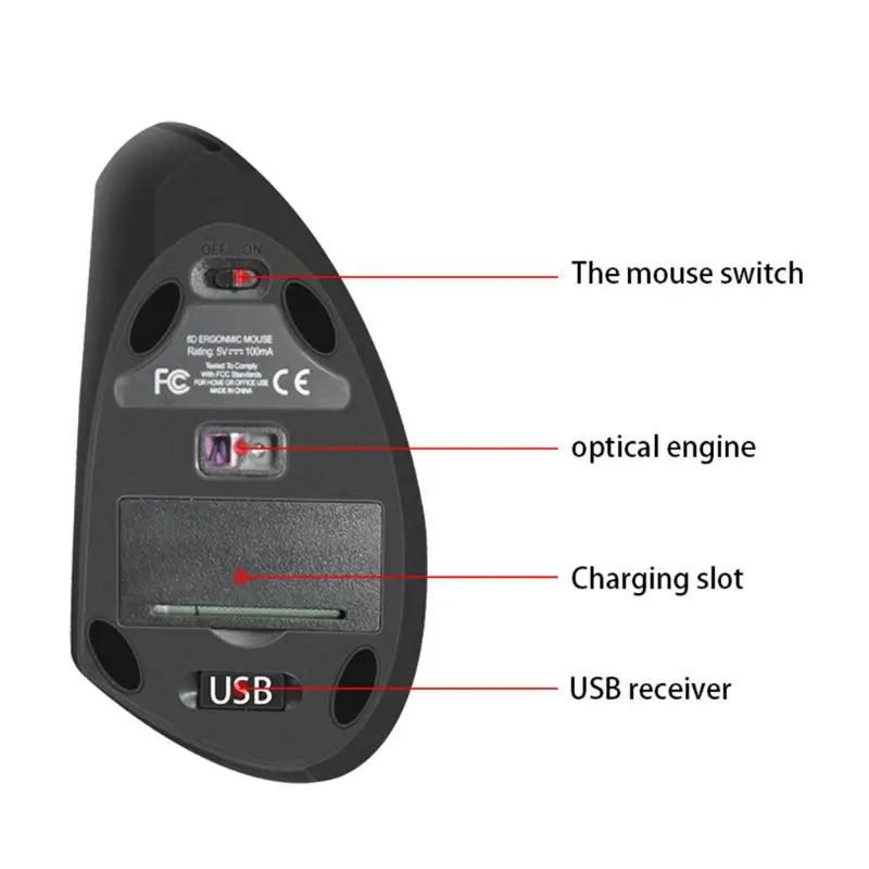 Левшей Мышь Перезаряжаемые эргономичная Вертикальная мышь с USB приемник для