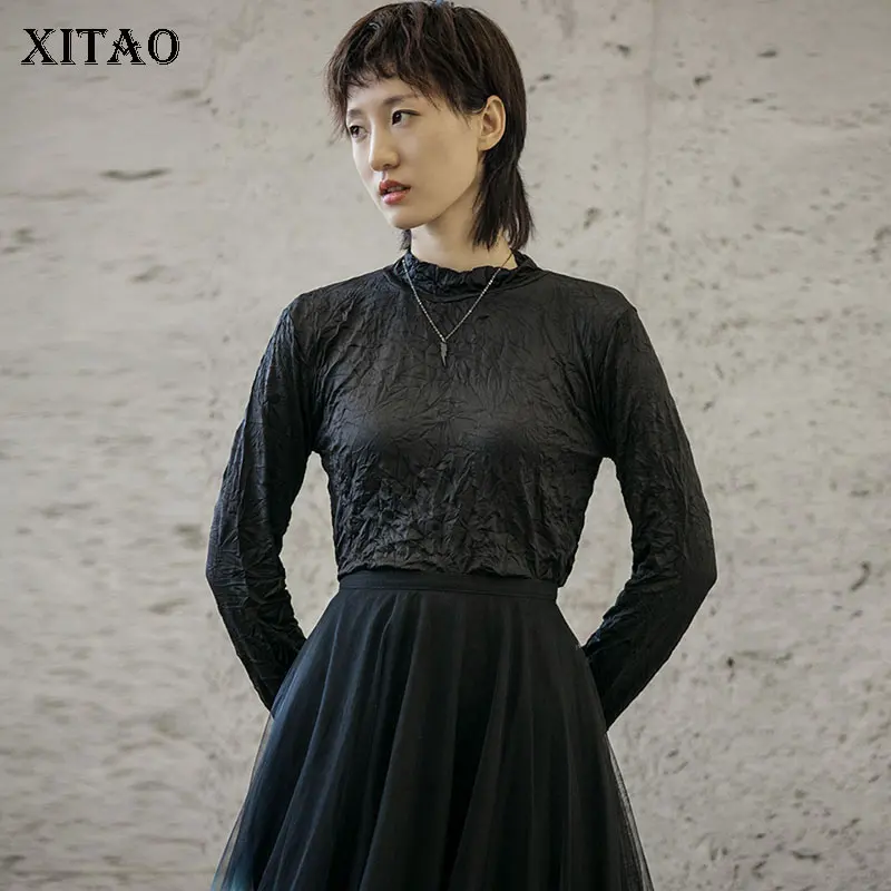 XITAO тонкая облегающая черная футболка женская одежда 2019 пуловер элегантный