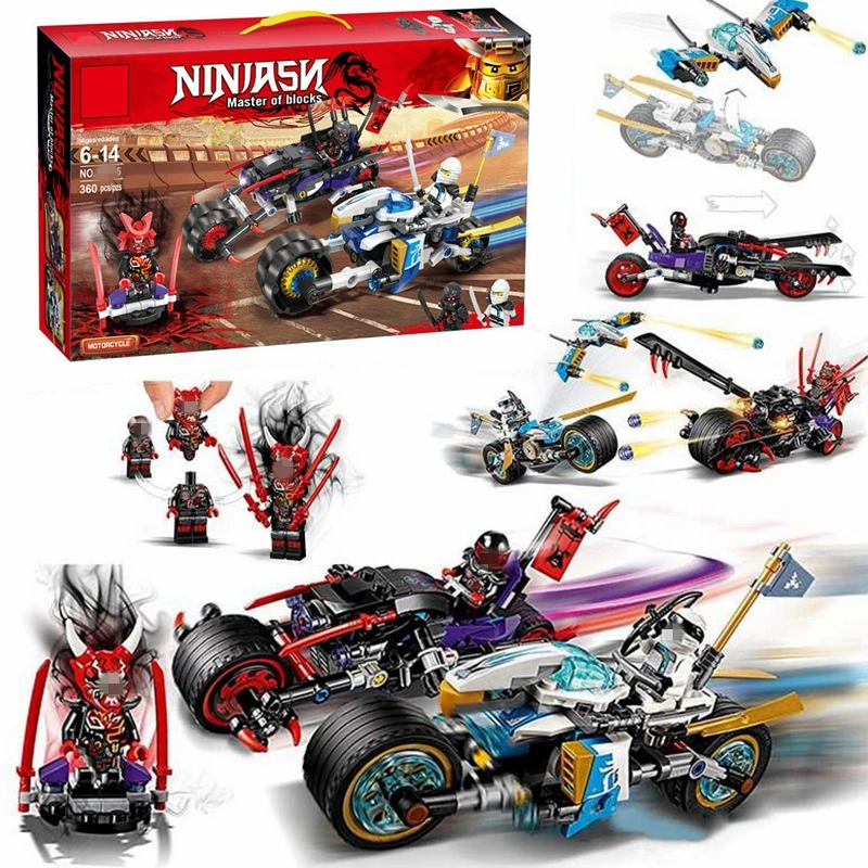 360pcs ЛЕГО Ninja Street Race of Snake Jaguar Совместимые Строительные Блоки 70639 Ninjago moto Кирпичи