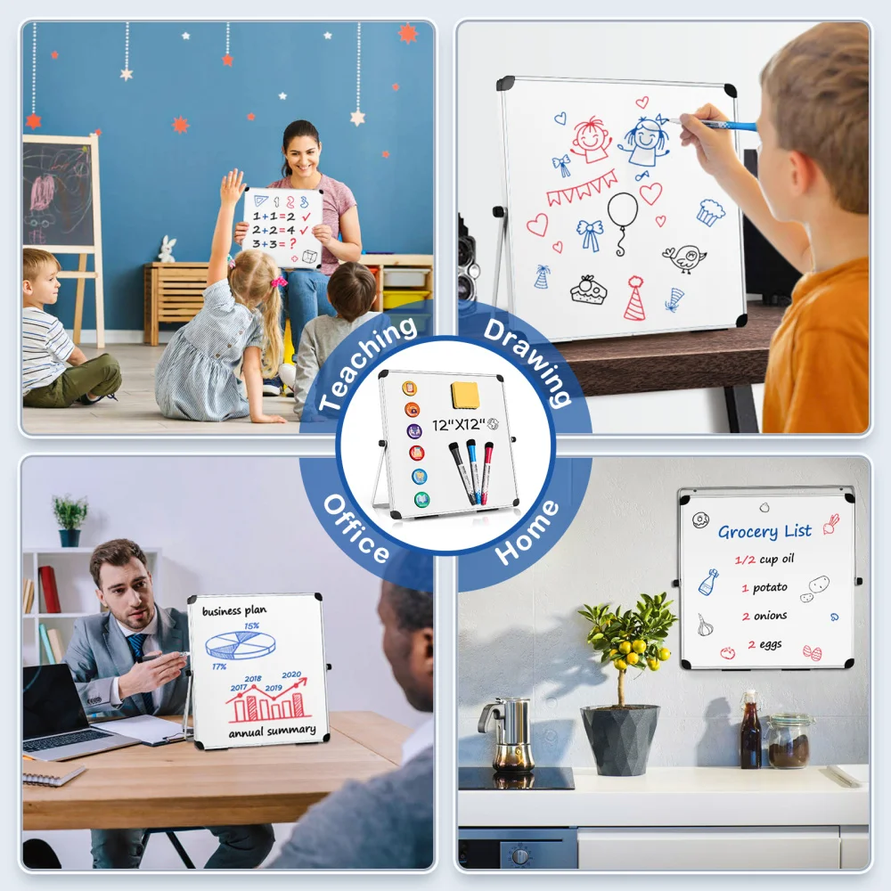 

Homemaxs 12 x 12 in Dry Erase Board Double Sided Desktop Standing White Board Tabletop Message Board Reminder for School Home Of