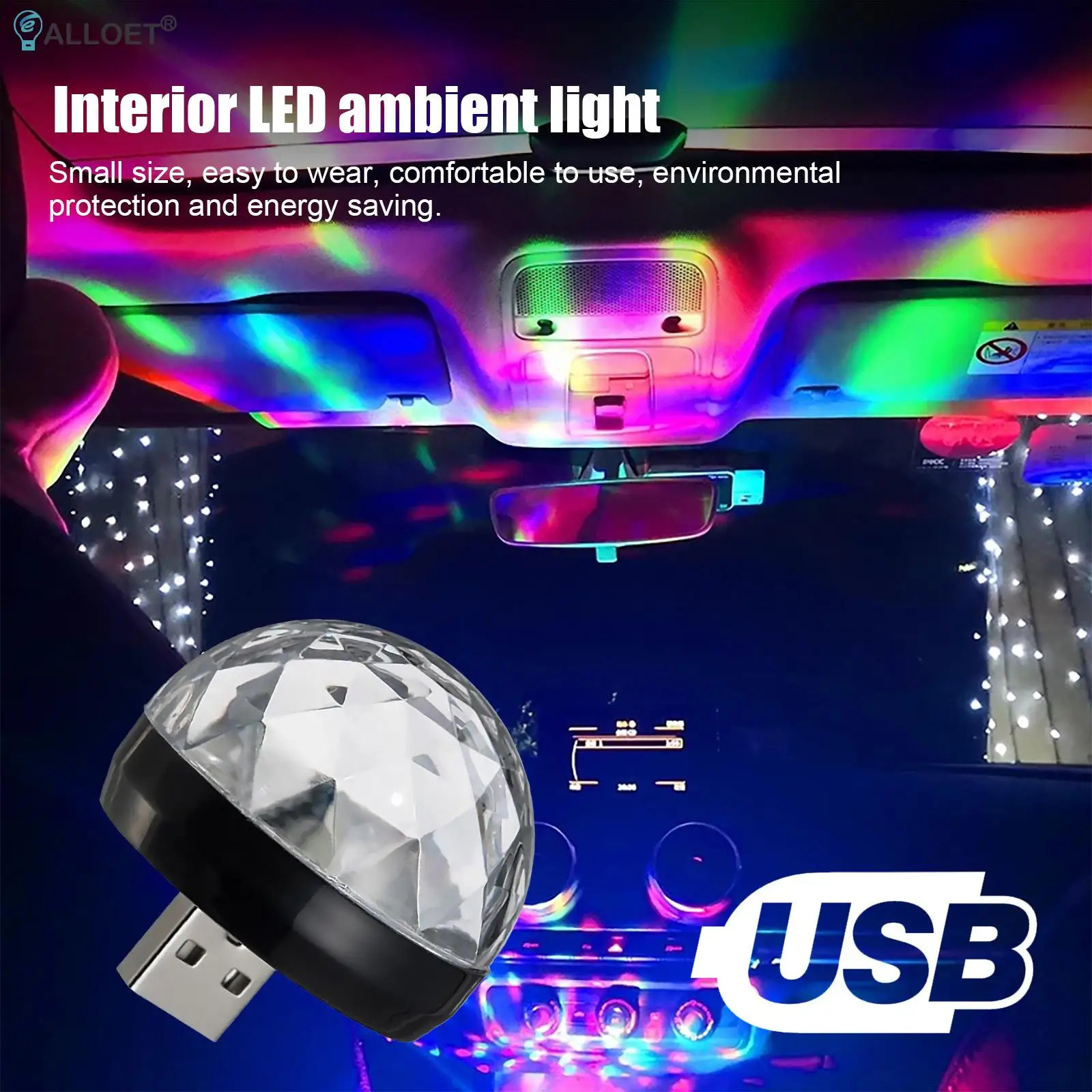 

Mini USB Disco Light Sound Activated LED Magic Disco Ball Lamps Car Atmosphere Strobe Stage Lights for Home Party DJ Bar Karaoke