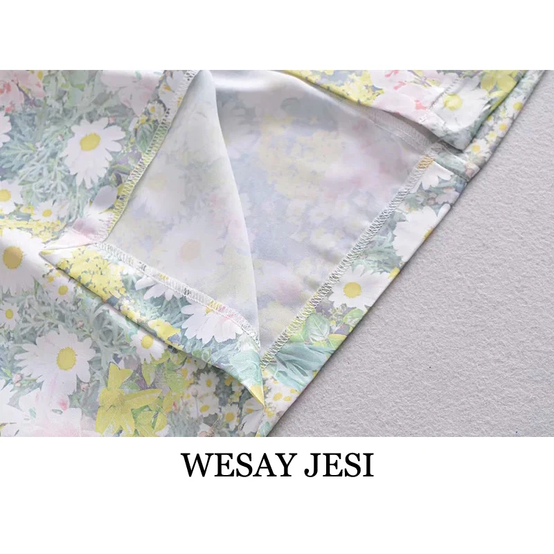 

WESAY JESI 2021 Summer Skirt Flower Print Zipper Midi Skirt Button Decoration Slit Retro Fashion Temperament Daily Long Skirt