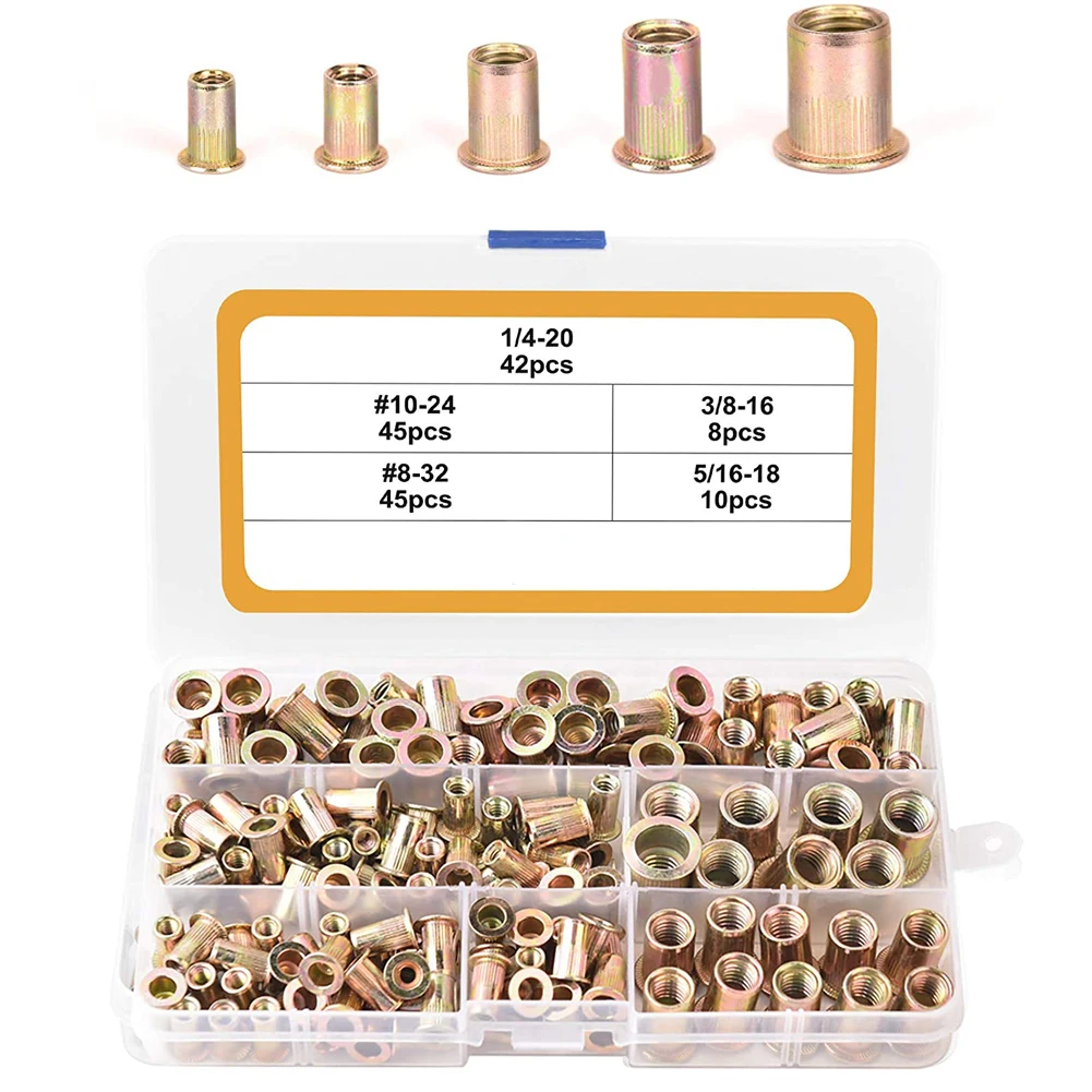 

150PCS Rivet Nut Kit Rivet Nutsert Cap Carbon Steel Flat Head Threaded Insert Nuts M3 M4 M5 M6 M8 Stainless Steel Rivet Nut