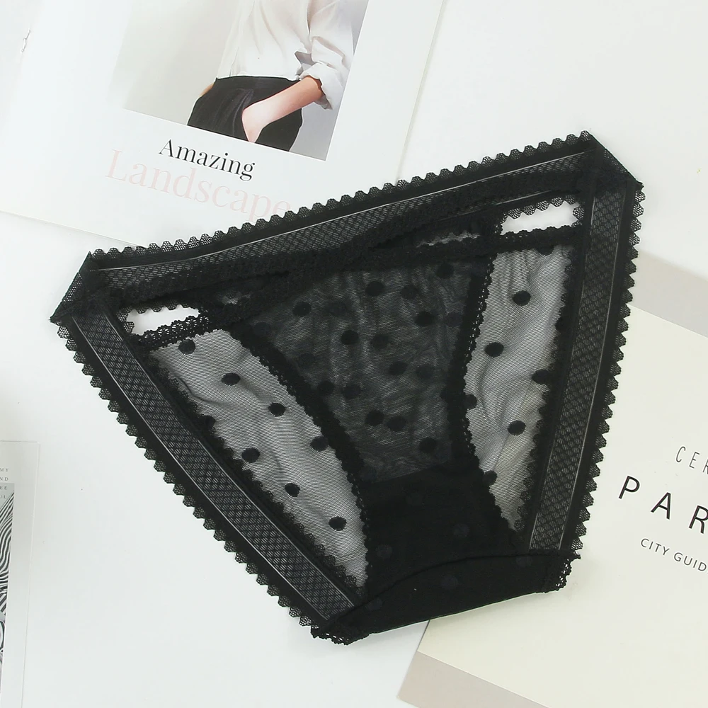 

Women Underpants New Lace Low-Waist Breathable Mesh Lace Sexy Transparent Underwear Dots Fashion Thin Sexy Panties Female