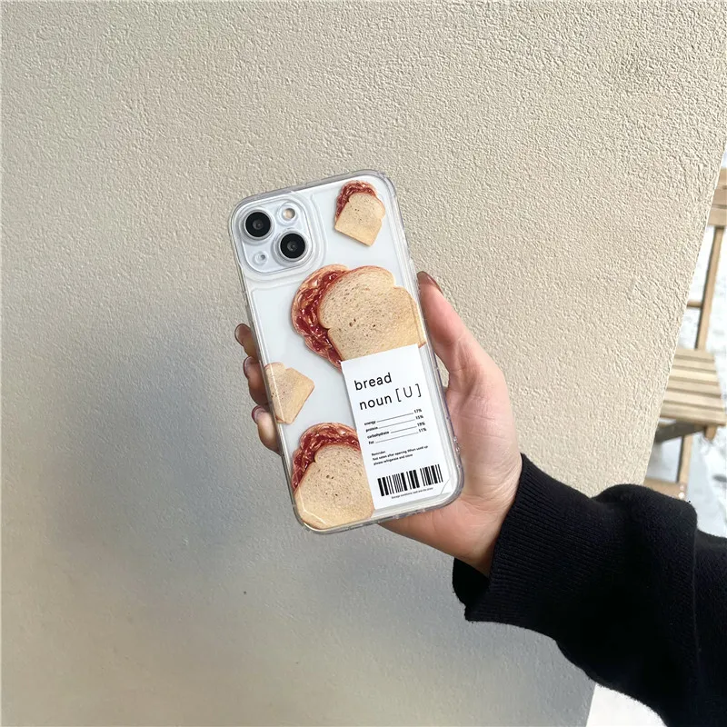 

Butter bread cute cover silicone clear phone case for iphone 12 11 13 pro max x xr xs max 8 7 plus capa shell funda