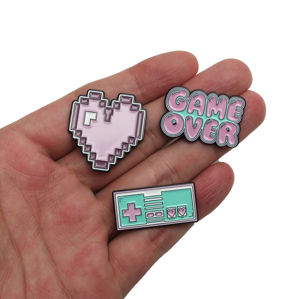 

1Pcs Custom Pink Game Alloy shoe charms DIY Heart Game over shoe decoration for croc jibz kids favor kawaii cute X-mas