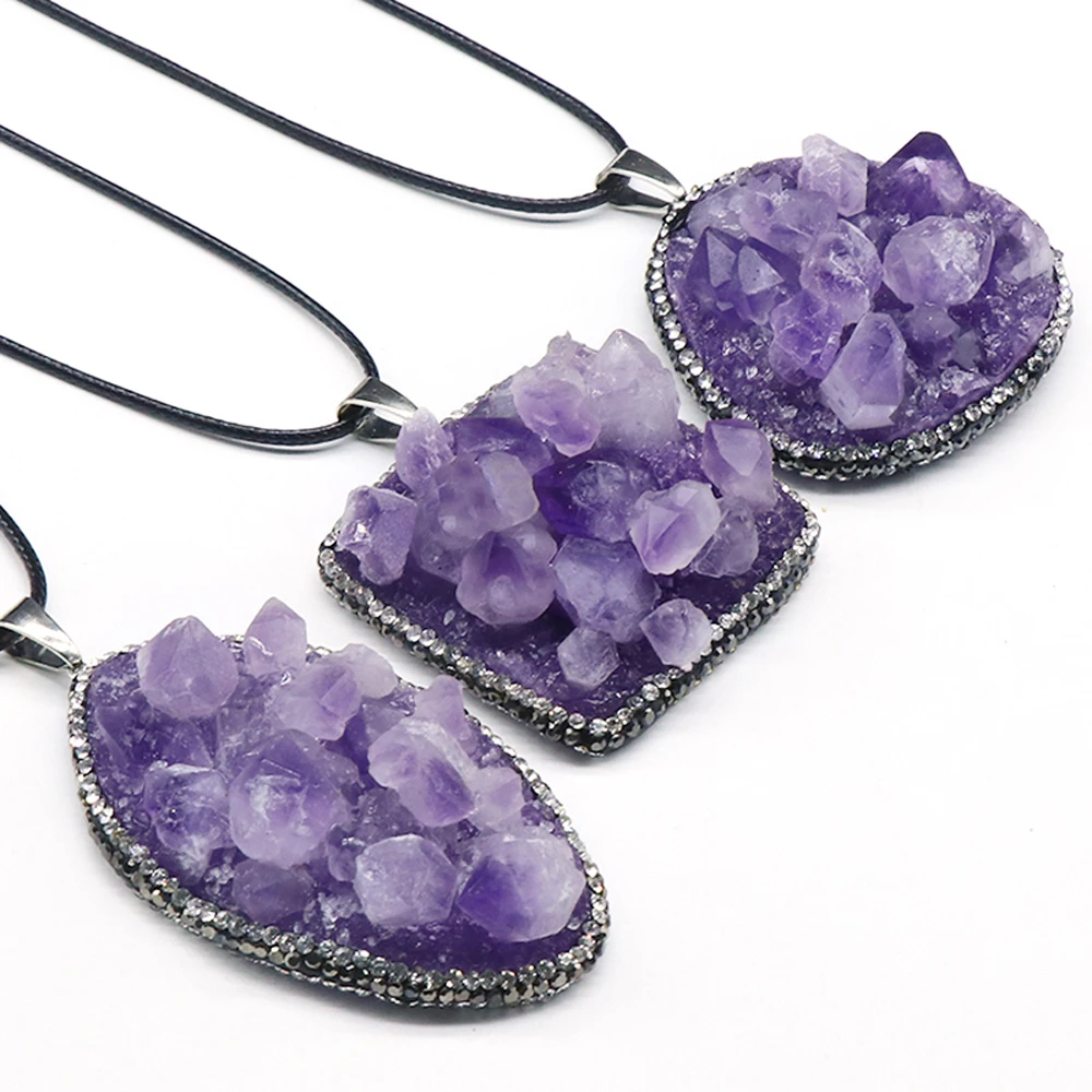 

Natural Stone Gem Romantic Elegance Charm Amethyst Diamond Edge Agate Pendant Necklace Jewelry Exquisite Gift for Woman