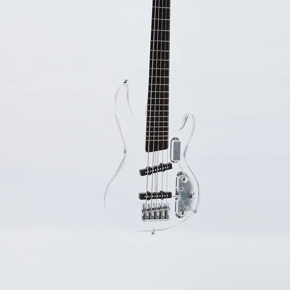 

2021 Zuwei 5 Strings Electric Bass Guitar Led Light Flash Style Acrylic Crystal Guitar Free Shipping