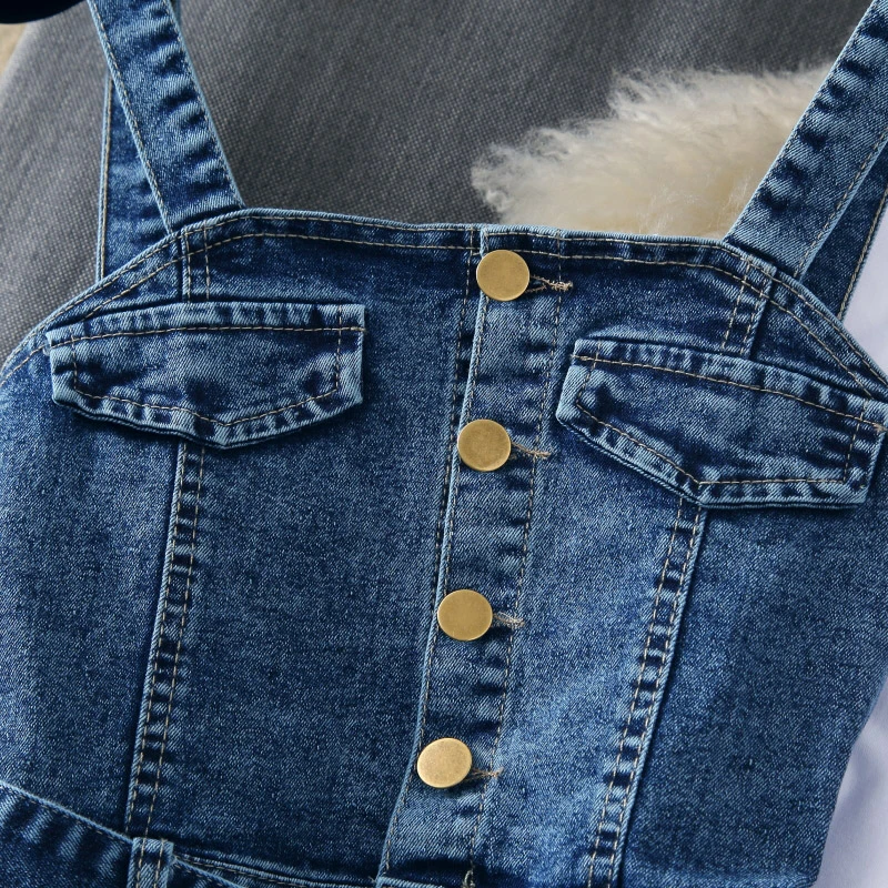 Женский джинсовый сарафан на бретельках однобортный весна-лето 2020 | Женская