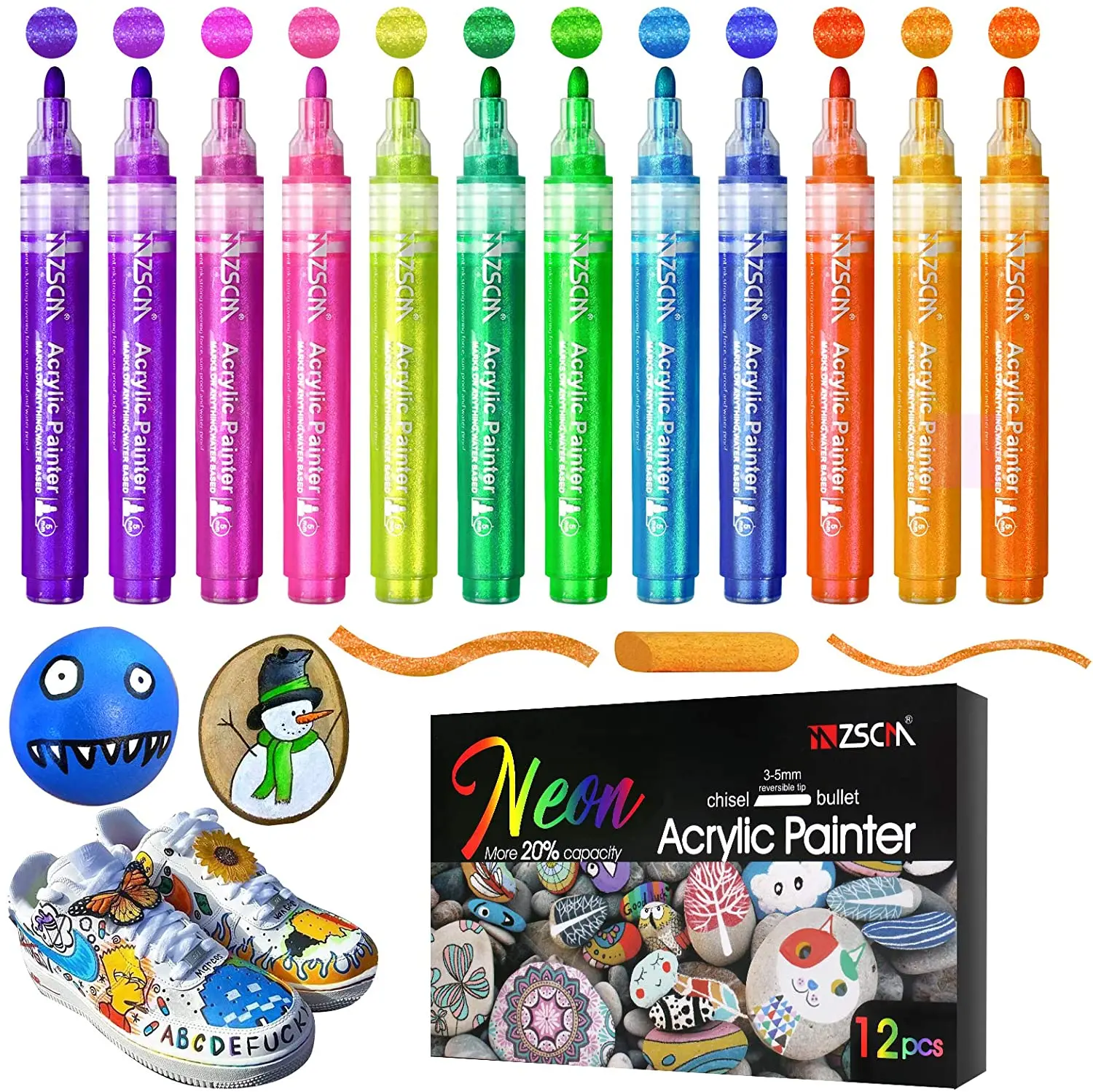 

Paint Pens Acrylic Easter Eggs Painting Markers ZSCM 12 Colors Neon Glitter Colors Pens For Kids Adults DIY Crafts Card Making
