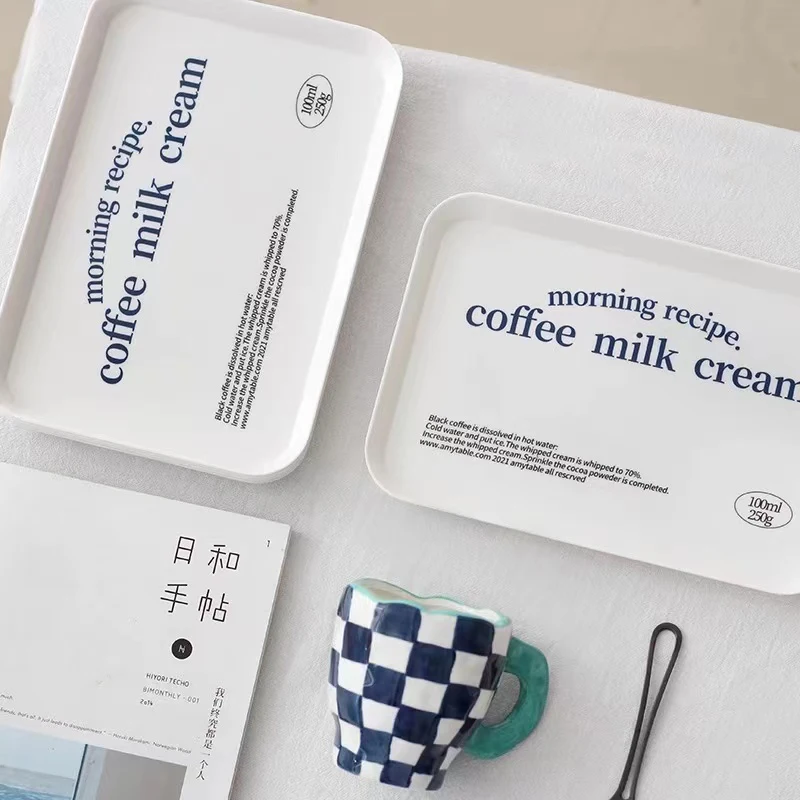 

Ins Korean Coffee Shop English Melamine Tray Breakfast Plate Fruit Coffee Bread Cup Tray Desktop Storage Tray