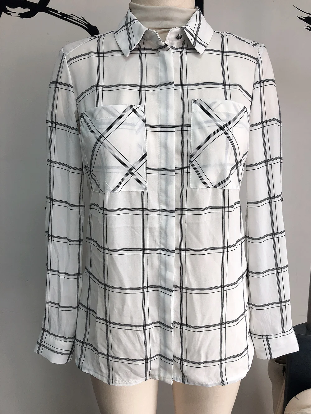 

Women White/Stripe Blouses Basic Selling Button Solid 2020 Autumn Long Sleeve Shirt with pocket Female Chiffon Slim Clothing