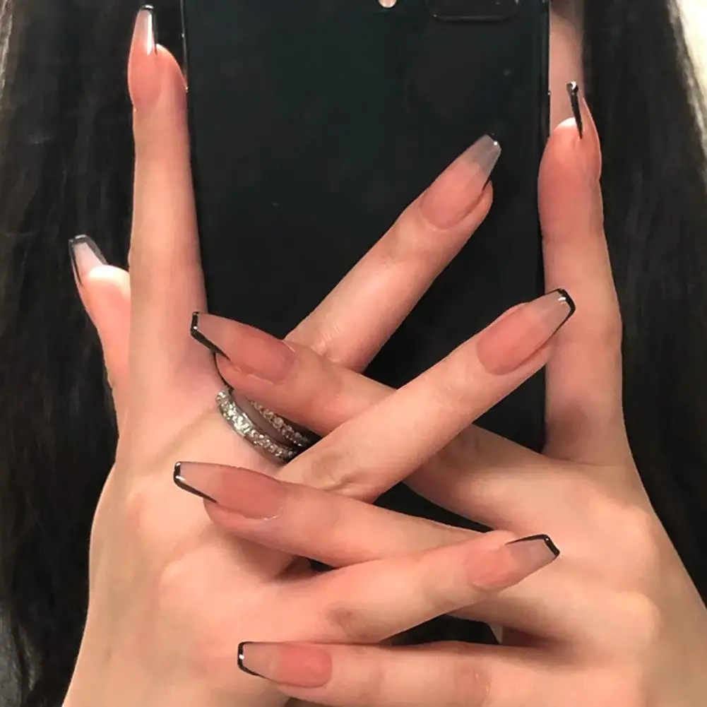 

2021 French Short False Nail Nude Black Ballet Wearing DIY Finished Removable Patch Nails Salon Dropship Fake Manicure Nail Z1I1