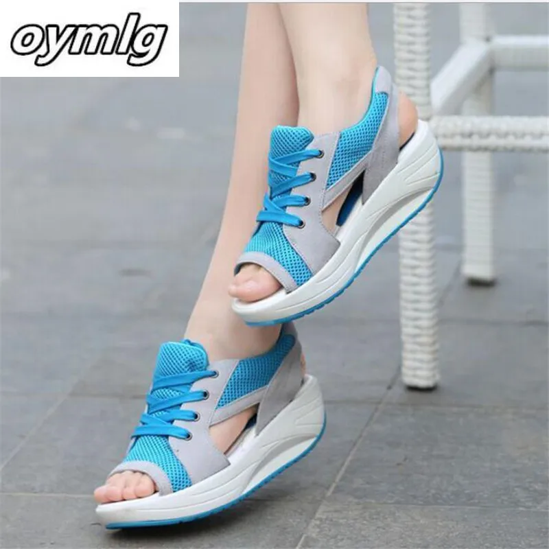 Сандалии женские сетчатые повседневная обувь на толстой подошве с открытым