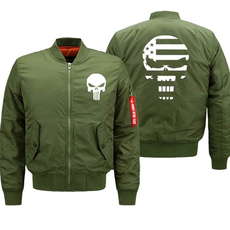 army green 5 Каратель Череп куртка Бомбер для мужчин осень зима толстые пальто уличная хип хоп Военная мотоциклетная Мужская s куртки 8XL Большие размеры - Цвет: army green 5