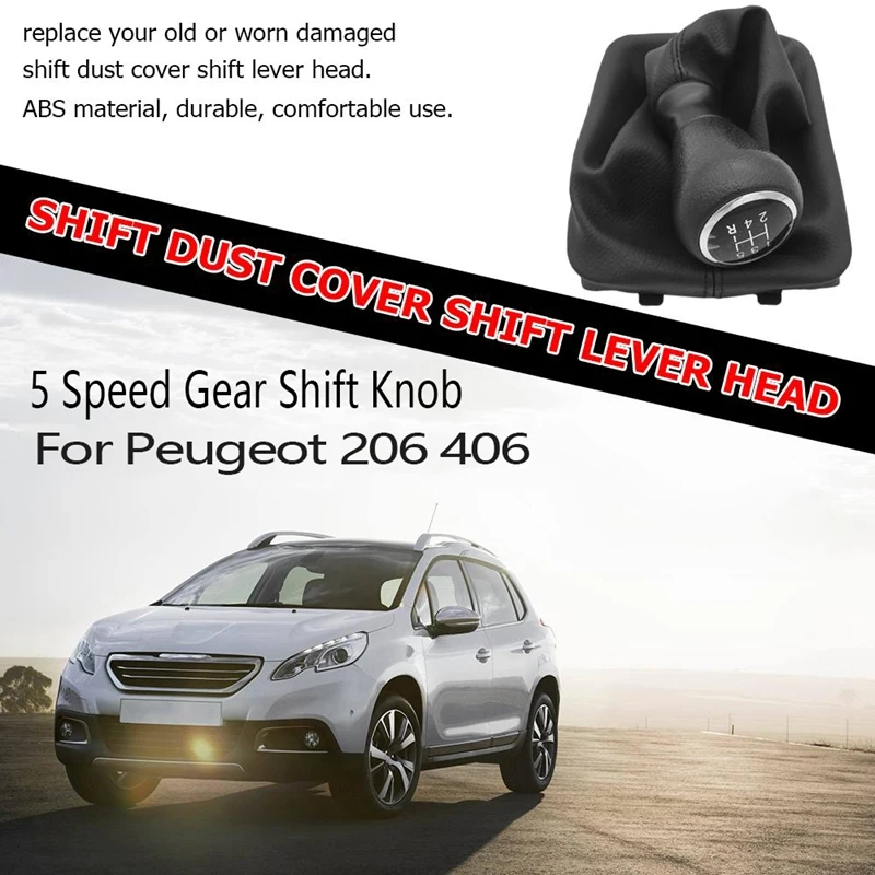 

Car Gear Shift Lever 5 Speed Gear Shift Knob with Boot Cover for Peugeot 206 406