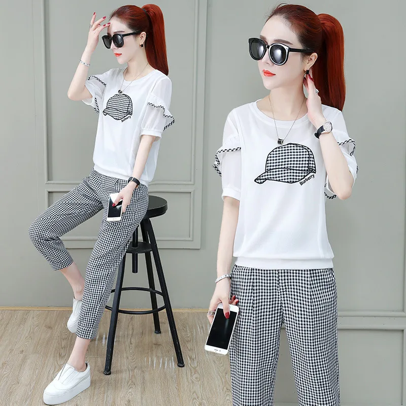 Ms костюм с рисунком решетка в 2020 году на новый летний из 2 предметов: футболка и
