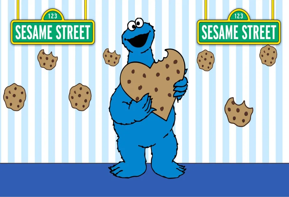 7x5FT Sesame Street Light Blue Stripes Cookie Love Biscuits Custom Photo Studio Backdrop Background Vinyl 220cm x 150cm | Электроника