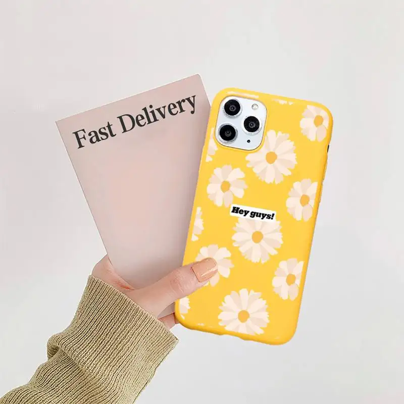 

Cute cartoon daisy flower Phone Case Candy Color Yellow for iPhone 11 12 pro XS MAX 8 7 6 6S Plus X 5S SE 2020 XR