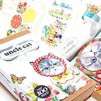 free shipping 10packs uncle cat boxed sticker bookmark card set book holder message card uncle cat papelaria gift stationery