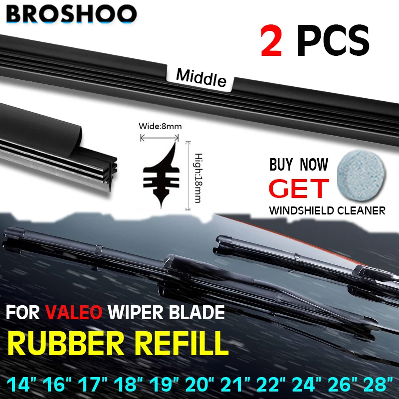 

BROSHOO 2PCS Car Vehicle Insert Soft Natural Rubber strips (Refill) For Valeo Type Wiper Blade 14"16"17"18"19"20"21"22"24"26"28"