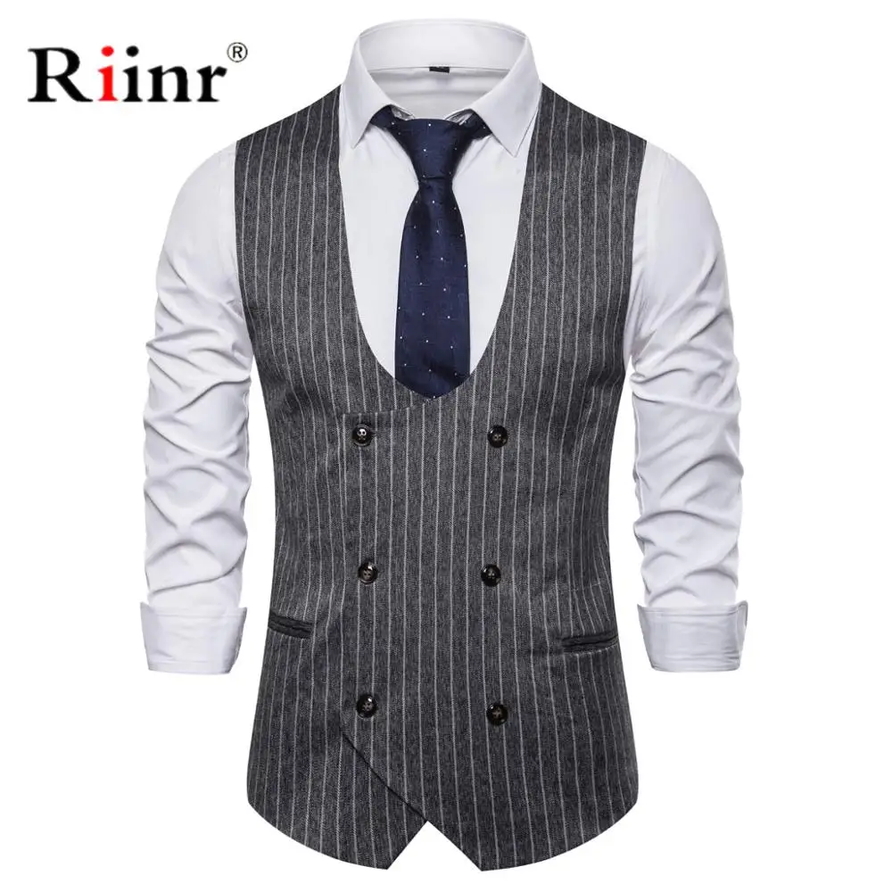 Мужской двубортный замшевый жилет повседневный приталенный серый с v образным