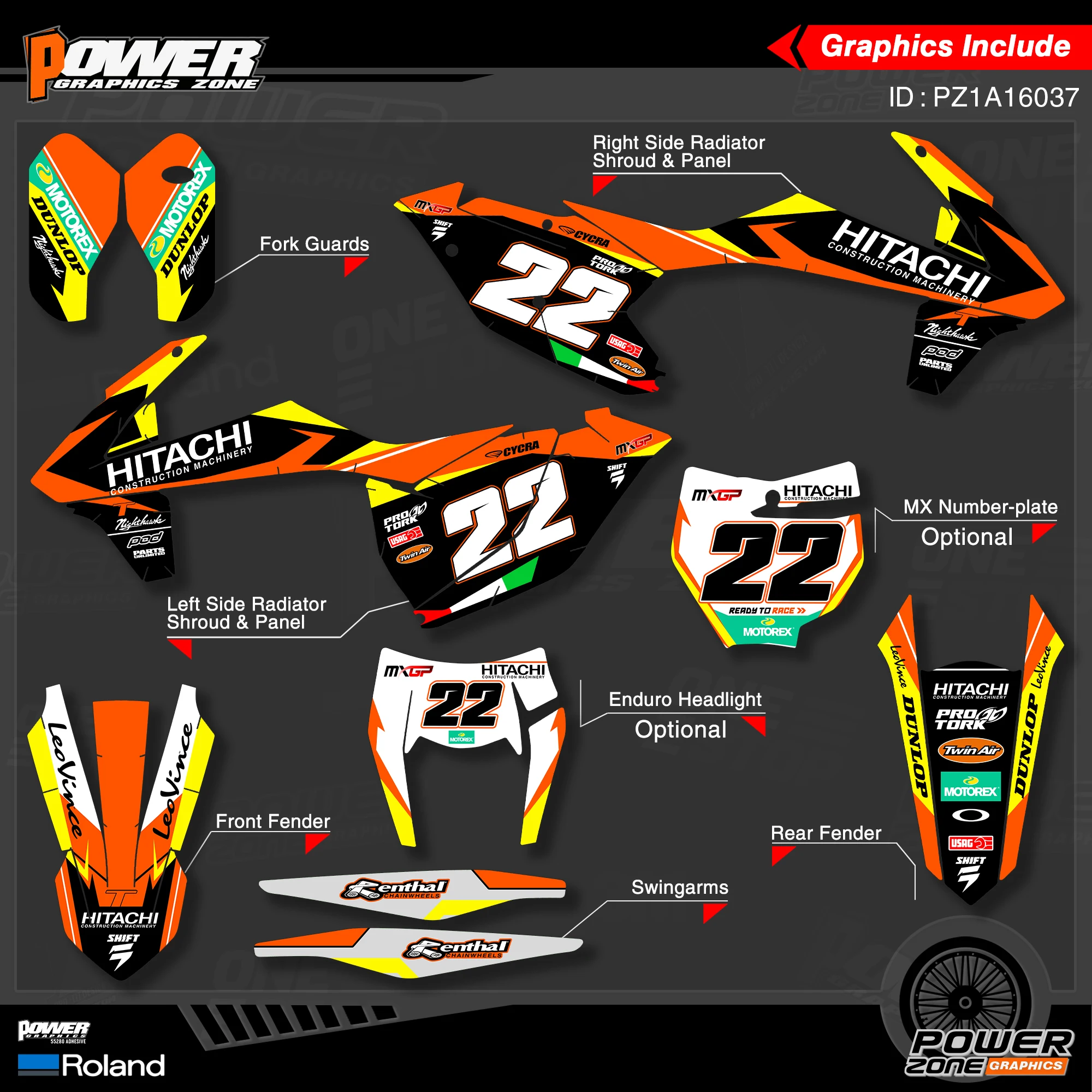 PowerZone Custom Team Graphics Backgrounds Decals Stickers Kit For KTM SX SXF MX 16-18 EXC XCW Enduro 17-19 125 to 500cc 37 | Наклейки и