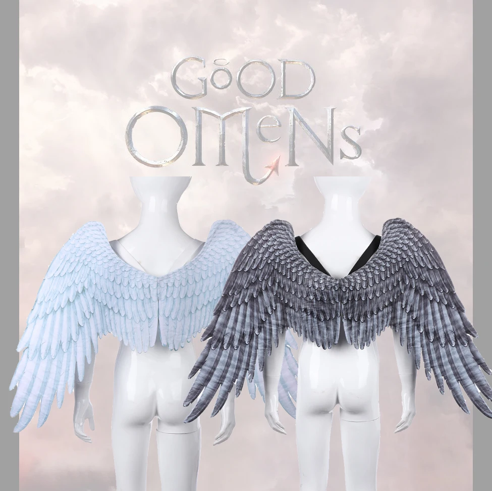 

Good Omens/детская одежда для костюмированной вечеринки, крылья дьявола, короли, черного ангела, Aziraphale, белые крылья, карнавальные вечерние, ...