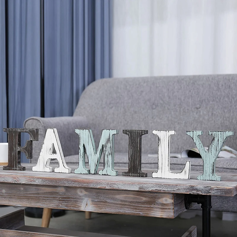 Деревенский многоцветный Деревянный Настольный СЕМЕЙНЫЙ Знак с буквами | Дом и