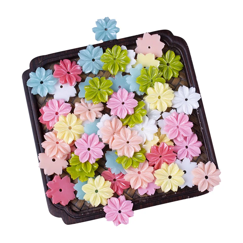

30-100Pcs 14mm Resin With Hole Imitation Shell Flower Slice Flatback Scrapbooking Decor DIY Crafts Hairpin Manicure Accessories