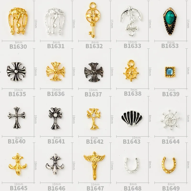 

10pcs/lot Nail accessories retro DIY rivets punk metal rock style alloy accessories 3d charms Cross shell Turquoise