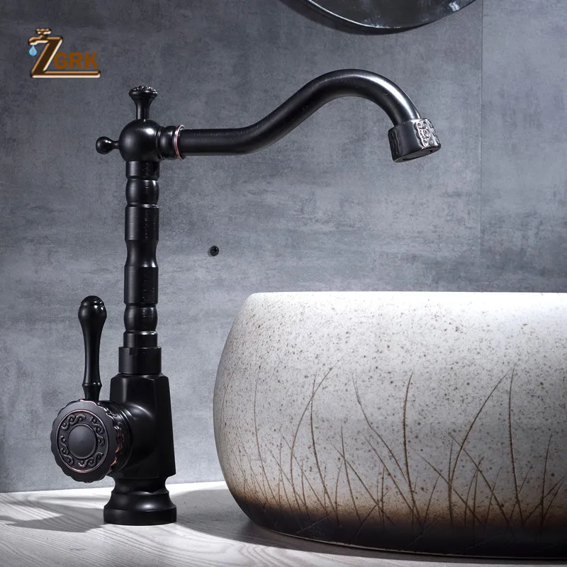 

Basin Faucets Oil Rubbed Bronze Black Bathroom Sink Mixer Tap 360 Rotate Single Handle Hot And Cold Water Taps