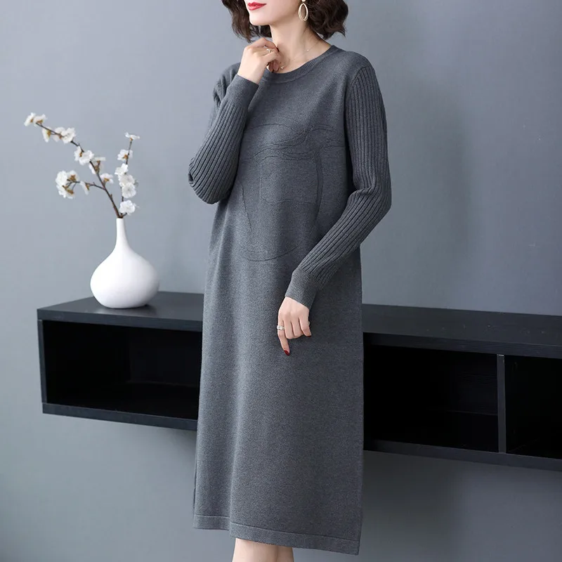2020 очень большое 8XL женское осенне зимнее платье с длинным рукавом Свободный