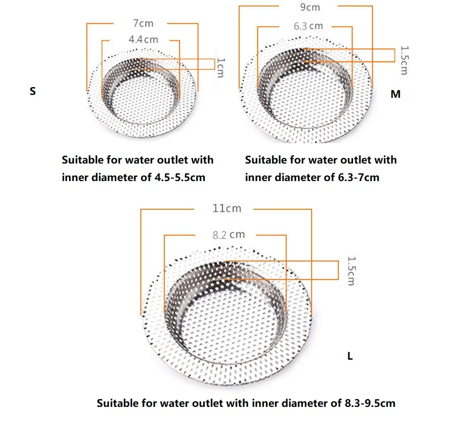 

7cm/9cm/11cm Kitchen Sink Strainer Drain Hole Filter Trap Sink Strainer Stainless Steel Bath Sink Drain Waste Screen Dropship