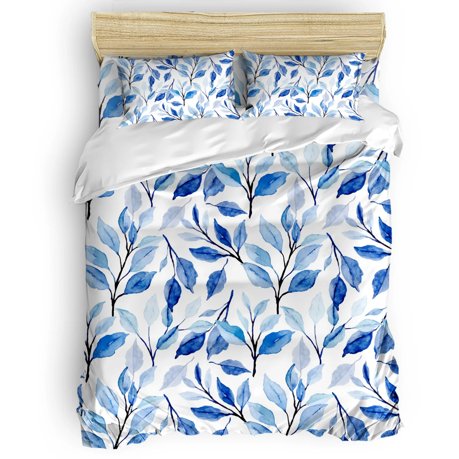 

Leaves Watercolor Indigo Bedding Set Bed Linen Bedspread on The Bed Home Bedroom Comforter Set Duvet Cover