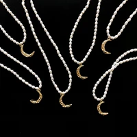 fresh water pearl moon pendant necklace 316l stainless steel necklace 18k gold plated for woman girl fashion accessory wholesale