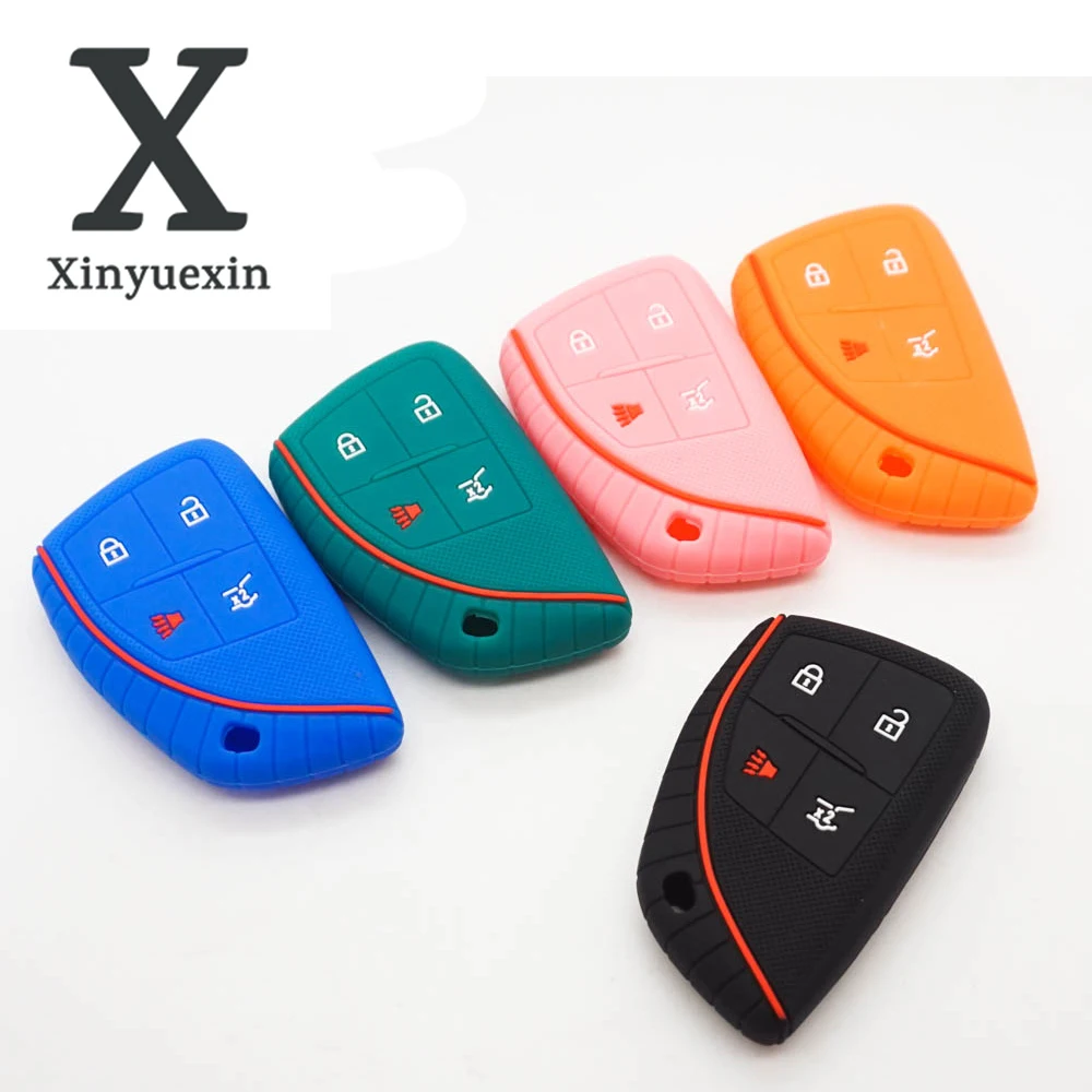 

Xinyuexin Silicone Key Cover for GMC Yukon Denali for Chevy Suburban for Buick Envision Avenir 2021 4 buttons key case Protector