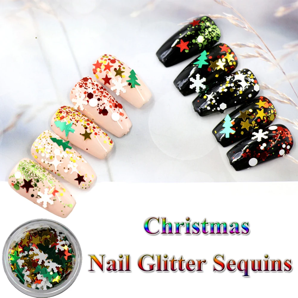 Блестки для ногтей рождественские украшения ногти с белой снежинкой смешанные